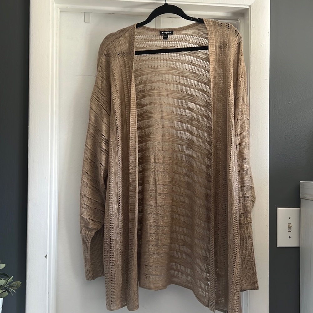 XL Express Tan Crochet Cardigan